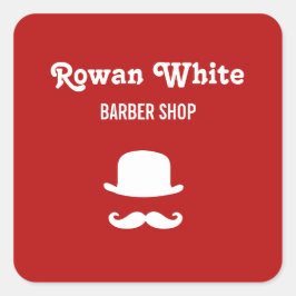 白い帽子と口ひげシルエット赤 スクエアシール