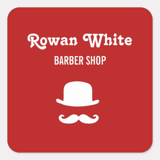 白い帽子と口ひげシルエット赤 スクエアシール (正面)