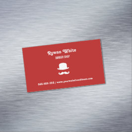 白い帽子と口ひげシルエット赤 マグネット名刺