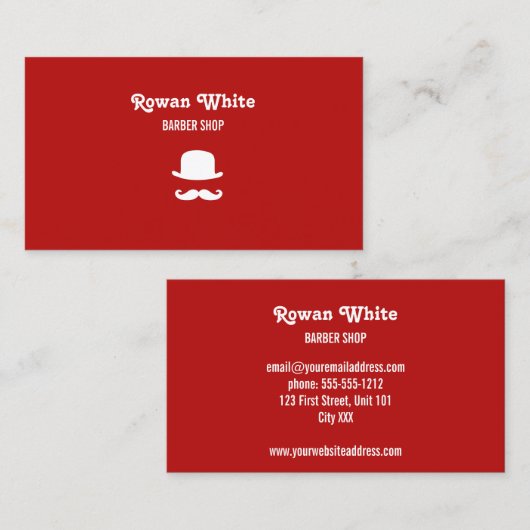 白い帽子と口ひげシルエット赤 名刺 (正面/裏面)