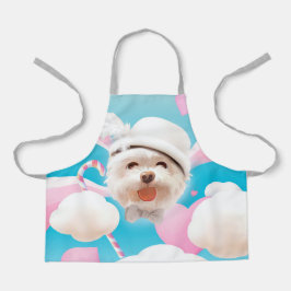 白い帽子をかぶったふわふわの犬 エプロン