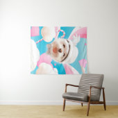 白い帽子をかぶったふわふわの犬 タペストリー (インサイチュ(横))