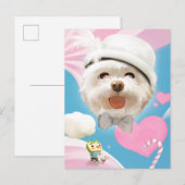 白い帽子をかぶったふわふわの犬 案内ポストカード (正面/裏面)