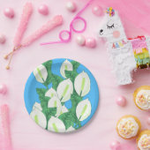 白い平和のユリのイラスト　淡い青 ペーパープレート (パーティー)