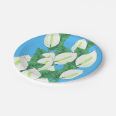白い平和のユリのイラスト　淡い青 ペーパープレート (アングル)