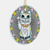 白い幸運の猫のオーナメント セラミックオーナメント (右)