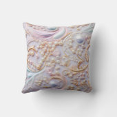 白い幻惑真珠と金ゴールドの背景 クッション (裏面)