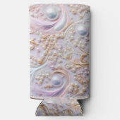 白い幻惑真珠と金ゴールドの背景 スリム缶クーラー (裏面)