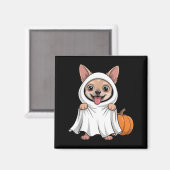 白い幽霊のコスチュームを着たチワワの犬 マグネット (正面/裏面)
