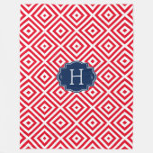 白い幾何学模様とサンゴカスタムの背景 フリースブランケット (正面)