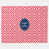 白い幾何学模様とサンゴカスタムの背景 フリースブランケット (正面(横))