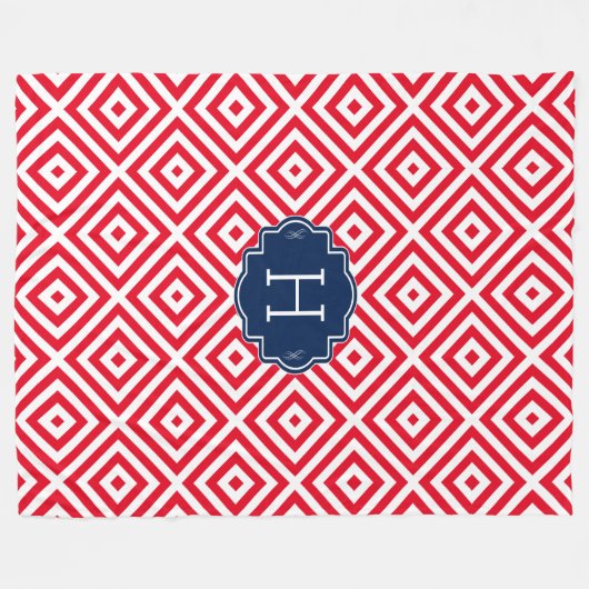 白い幾何学模様とサンゴカスタムの背景 フリースブランケット (正面(横))