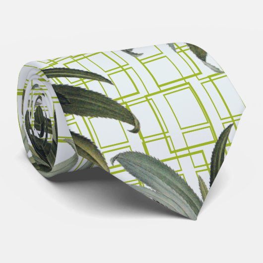 白い幾何学模様の植物性ネクタイ ネクタイ (ロール)