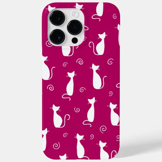 白い座猫柄のホットピンク Case-Mate iPhoneケース (裏面)