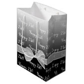 白い弓でグラデーション21歳の誕生日 ミディアムペーパーバッグ (正面アングル)