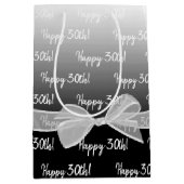 白い弓でグラデーション30th誕生日 ミディアムペーパーバッグ (正面)