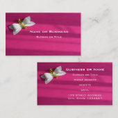 白い弓でピンク色の背景 名刺 (正面/裏面)
