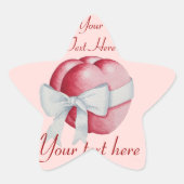 白い弓で結ばれたロマンチックな愛かわいらしハート 星シール (正面)