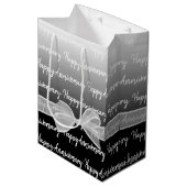 白い弓とグラデーション幸せな記念日 ミディアムペーパーバッグ (正面アングル)