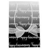 白い弓とグラデーション幸せな記念日 ミディアムペーパーバッグ (正面)