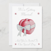 白い弓の結婚式の招待と赤い愛の赤いハート 招待状 (正面)