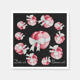 白い弓の赤いハートで結ばれた2つのデザイン結婚 スタンダードカクテルナプキン