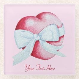 白い弓元の芸術のデザインの赤いハート ガラスコースター