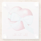 白い弓元の芸術のデザインの赤いハート ガラスコースター (裏面)