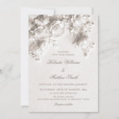 白い彫刻の花 3D ローズ ウェディング 招待状 (正面)