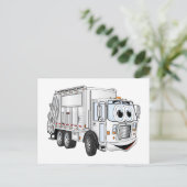 白い微笑の漫画のごみ収集車 ポストカード (スタンド正面)