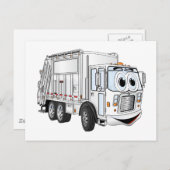白い微笑の漫画のごみ収集車 ポストカード (正面/裏面)