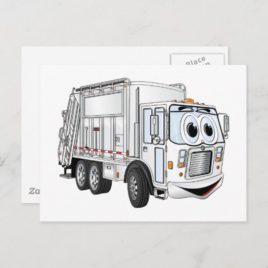 白い微笑の漫画のごみ収集車 ポストカード (正面/裏面)