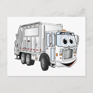 白い微笑の漫画のごみ収集車 ポストカード