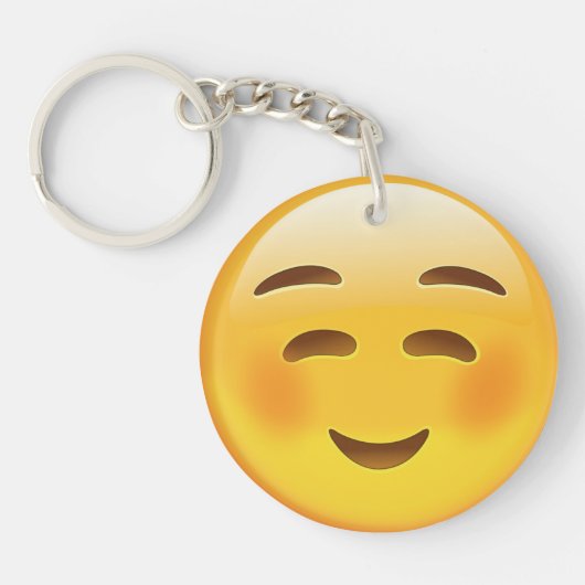 白い微笑の顔Emoji キーホルダー (正面)
