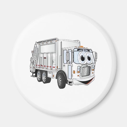 白い微笑みを浮かべた漫画のごみ車 マグネット (正面)