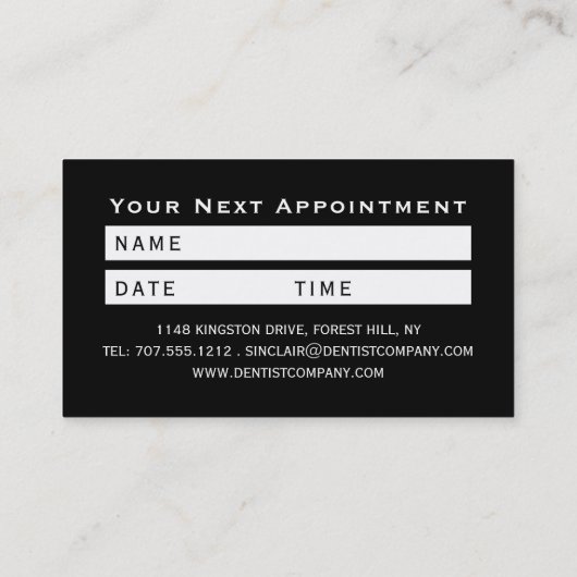 白い心の歯のロゴ、歯科医アポイントメント 名刺 (裏面)