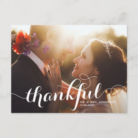 白い感謝の書道写真結婚の感謝 ポストカード (正面)