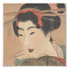 白い扇子を持つ女性の肖像 – ヴィンテージジャパン フォトプリント