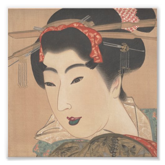 白い扇子を持つ女性の肖像 – ヴィンテージジャパン フォトプリント            (正面)
