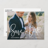 白い手かわいらしのレタリング写真の日付を保存 案内ポストカード (正面/裏面)