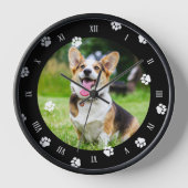 白い手は黒いフレームの犬の写真をプリント 壁時計 (正面)