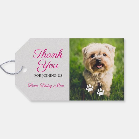 白い手プリントピンクペット写真ありがとう ギフトタグ (裏面横)
