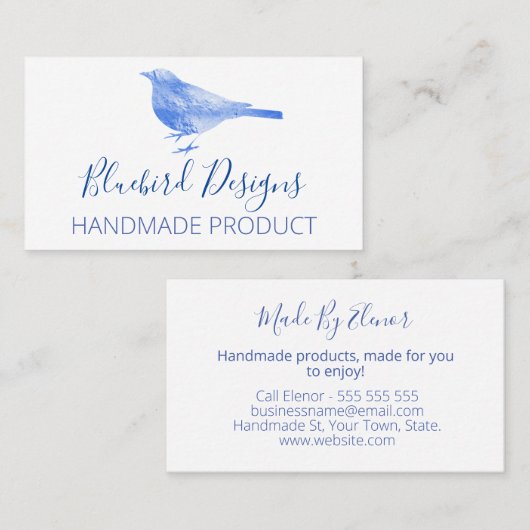 白い手作りのブルーバード 名刺 (正面/裏面)