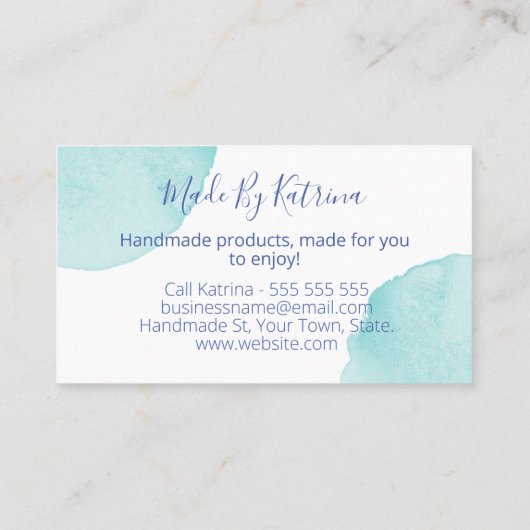 白い手作りの水彩の点（青） 名刺 (裏面)