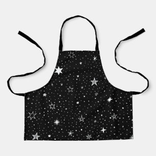 白い手描き星(黒) エプロン