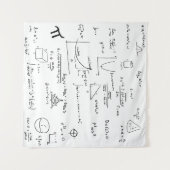 白い手書きの数学の公式と方程式 黒 タペストリー (正面(横))