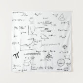 白い手書きの数学の公式と方程式 黒 タペストリー (正面)