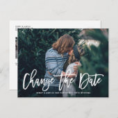 白い手書きの日付変更写真 案内ポストカード (正面/裏面)