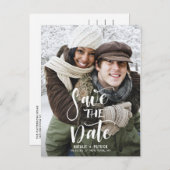 白い手書きスクリプト写真の日付を保存 案内ポストカード (正面/裏面)