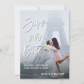 白い手書き救スクリプト日付フォトカード セーブザデート (正面)